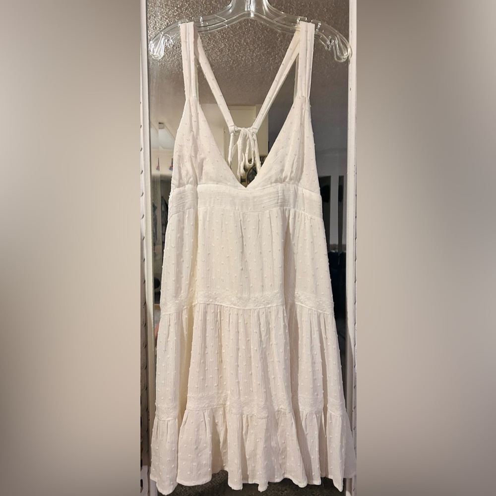 Mi Ami Gauzy Ponte Dotted Dual Layered Adjustable Tie Strapped Sundress